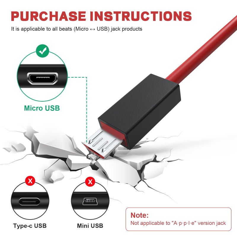 Learsoon Replacement USB Charging Charger Power Supply Cable Compatible with Beats by Dr Dre Powerbeats 3 Powerbeats 2 Studio Solo Wireless Headphones Earphones and Pill Speakers (Red/100cm) - Image 4